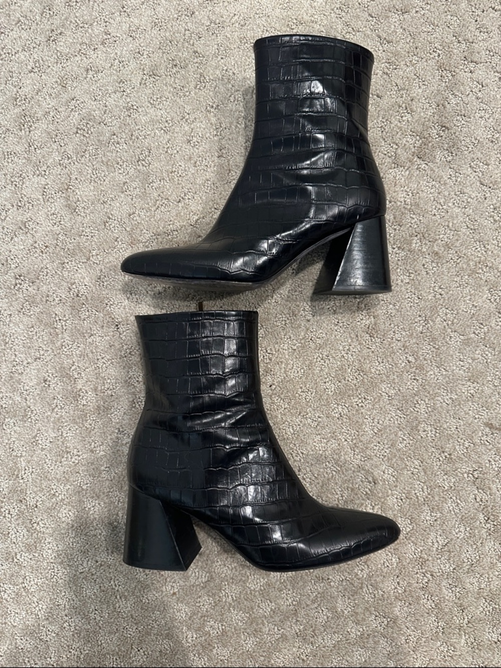Women's Black Croc-Embossed Pointed Ankle Booties - Picture 3 of 7